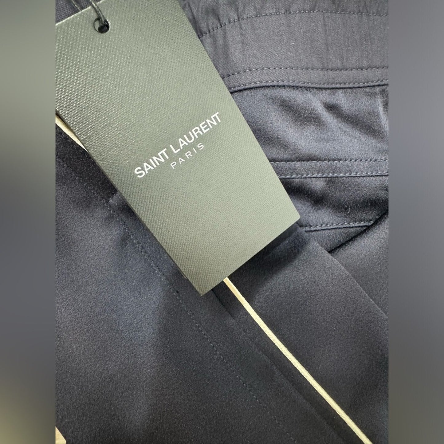 Saint Laurent Navy Piped Satin Jogger Trouser