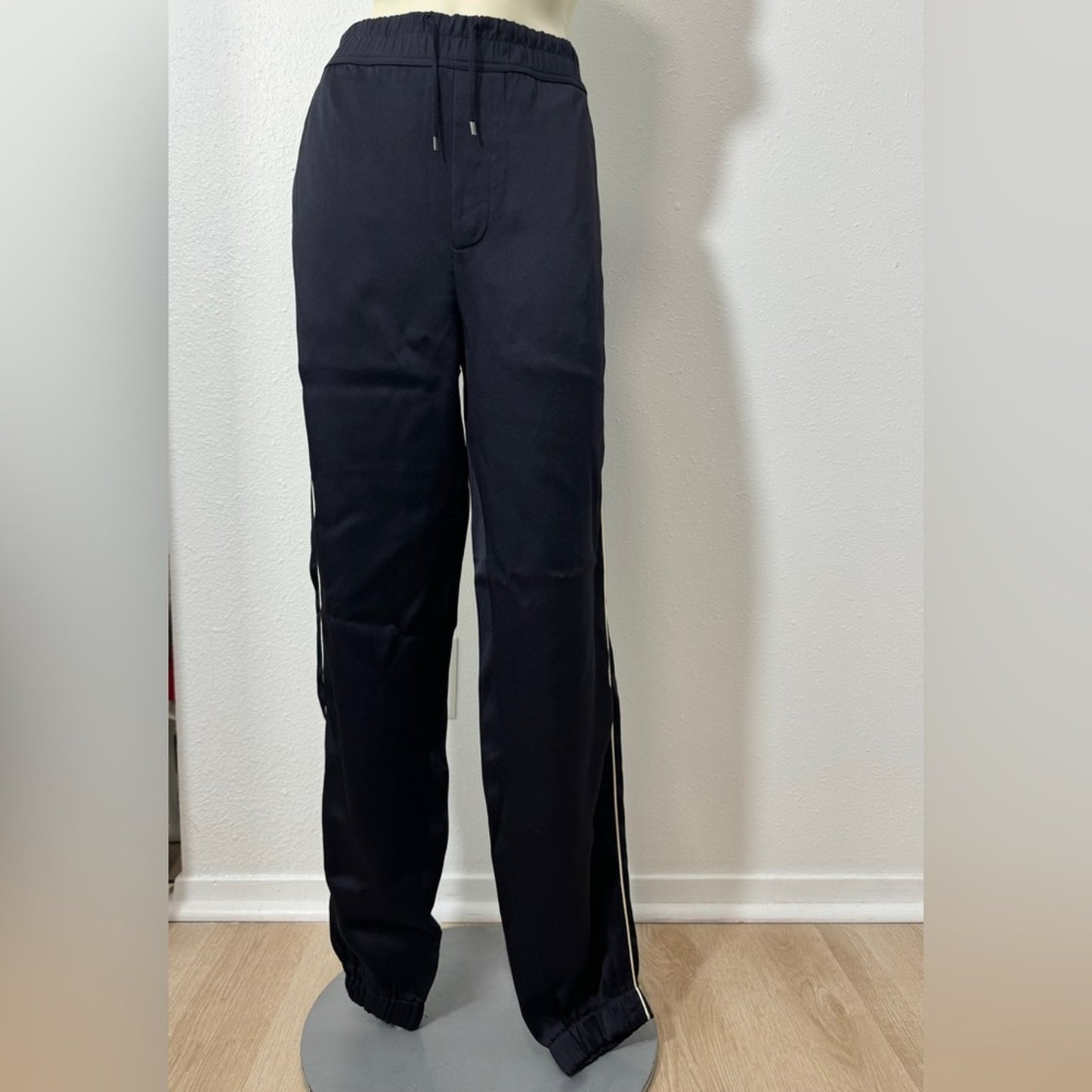 Saint Laurent Navy Piped Satin Jogger Trouser