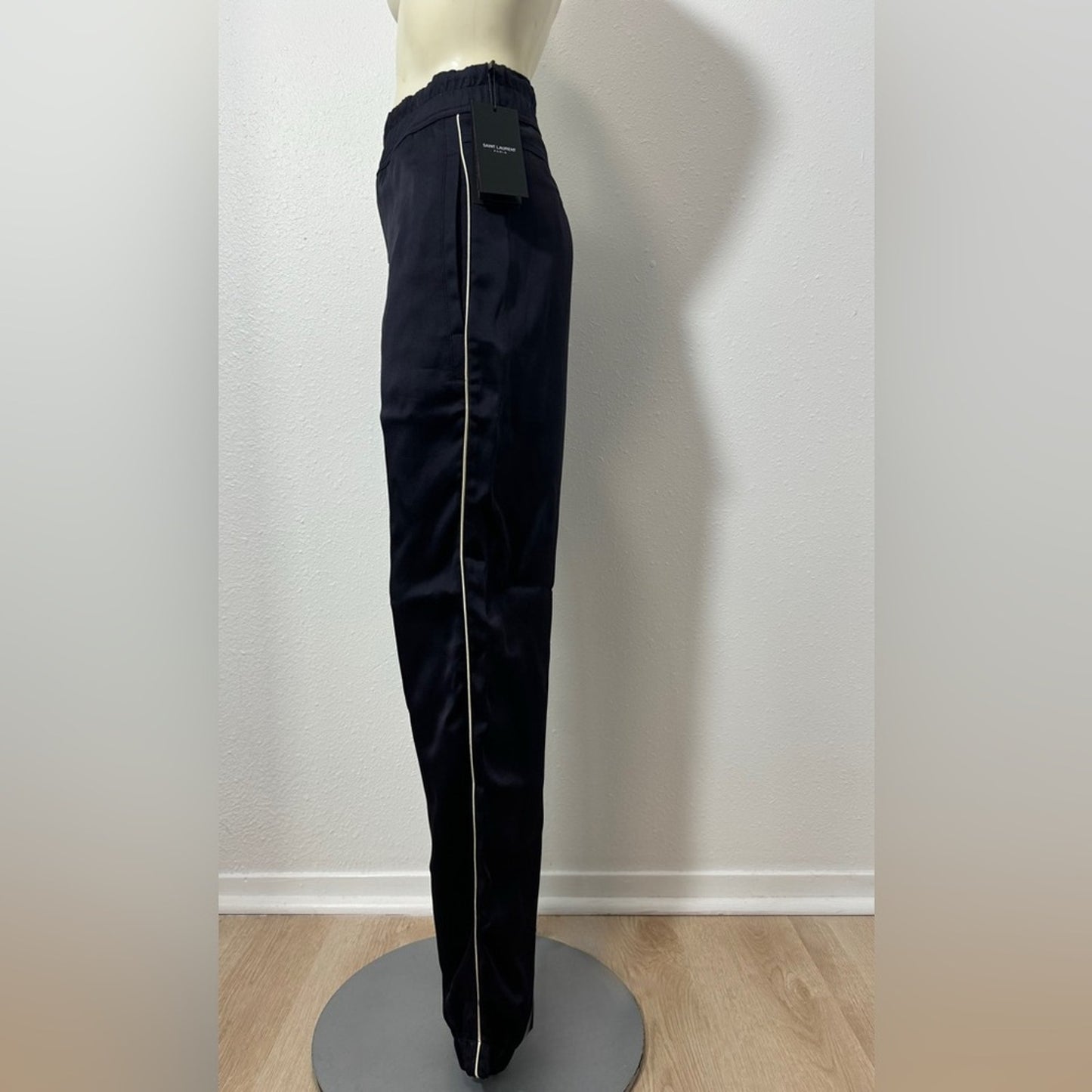 Saint Laurent Navy Piped Satin Jogger Trouser
